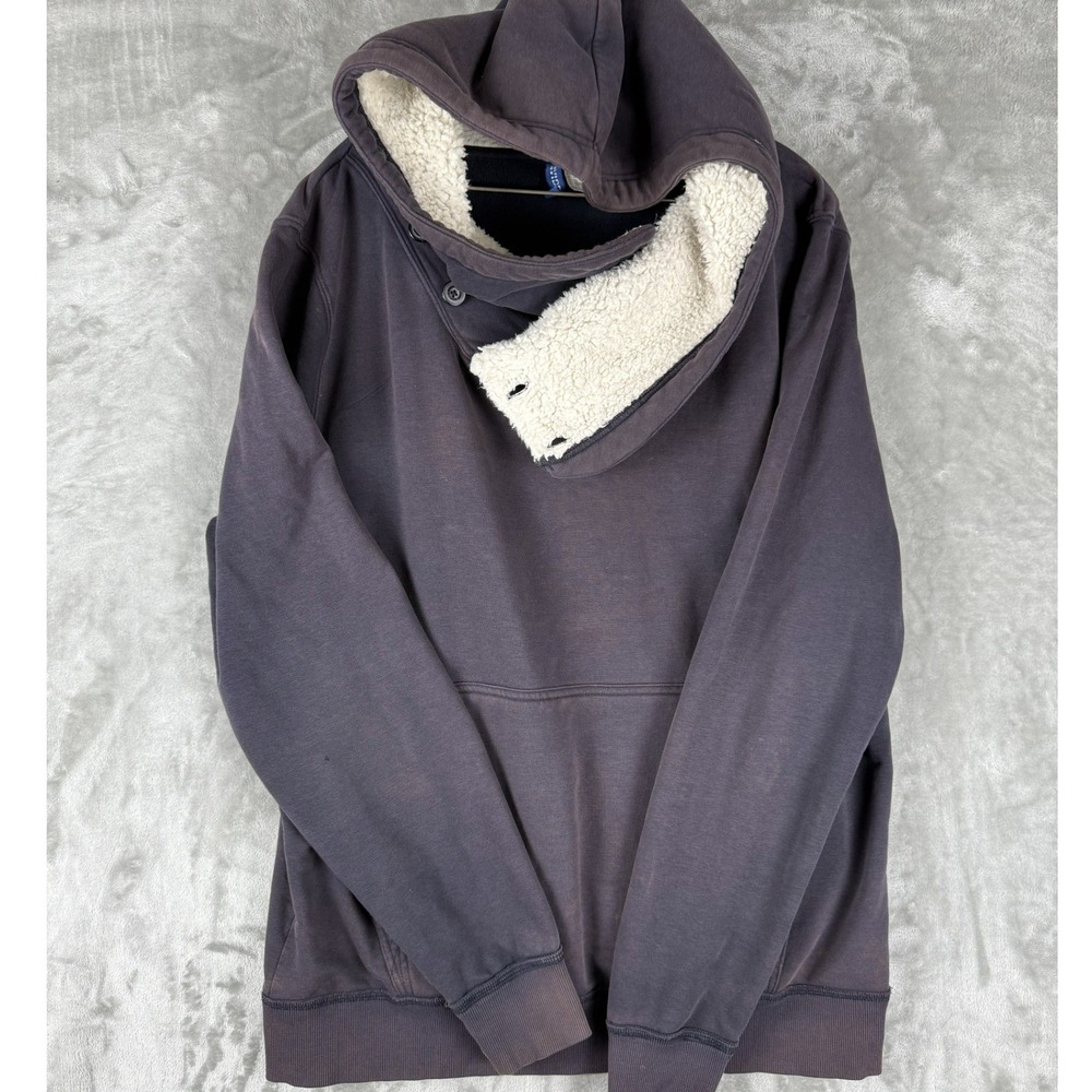H&M Divided Mens Sherpa Lined Hooded Pullover Sweatshirt Charcoal Gray‎ XL